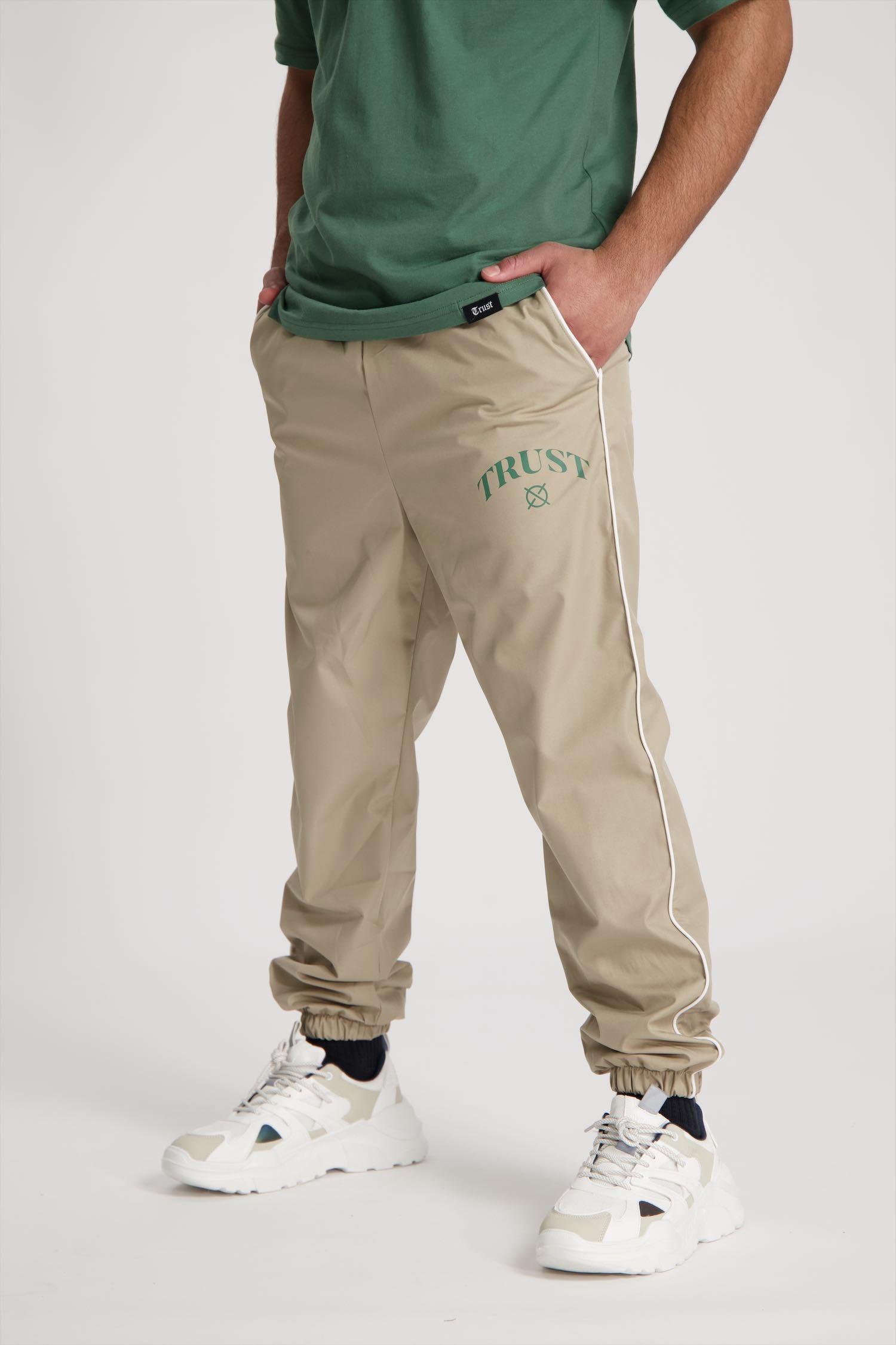 'I'AM NOT BASIC' Beige Tracksuit Pants