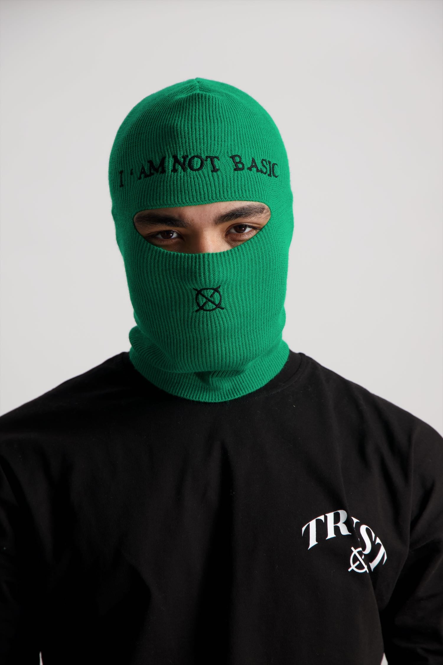 'I'AM NOT BASIC' Green Balaclava