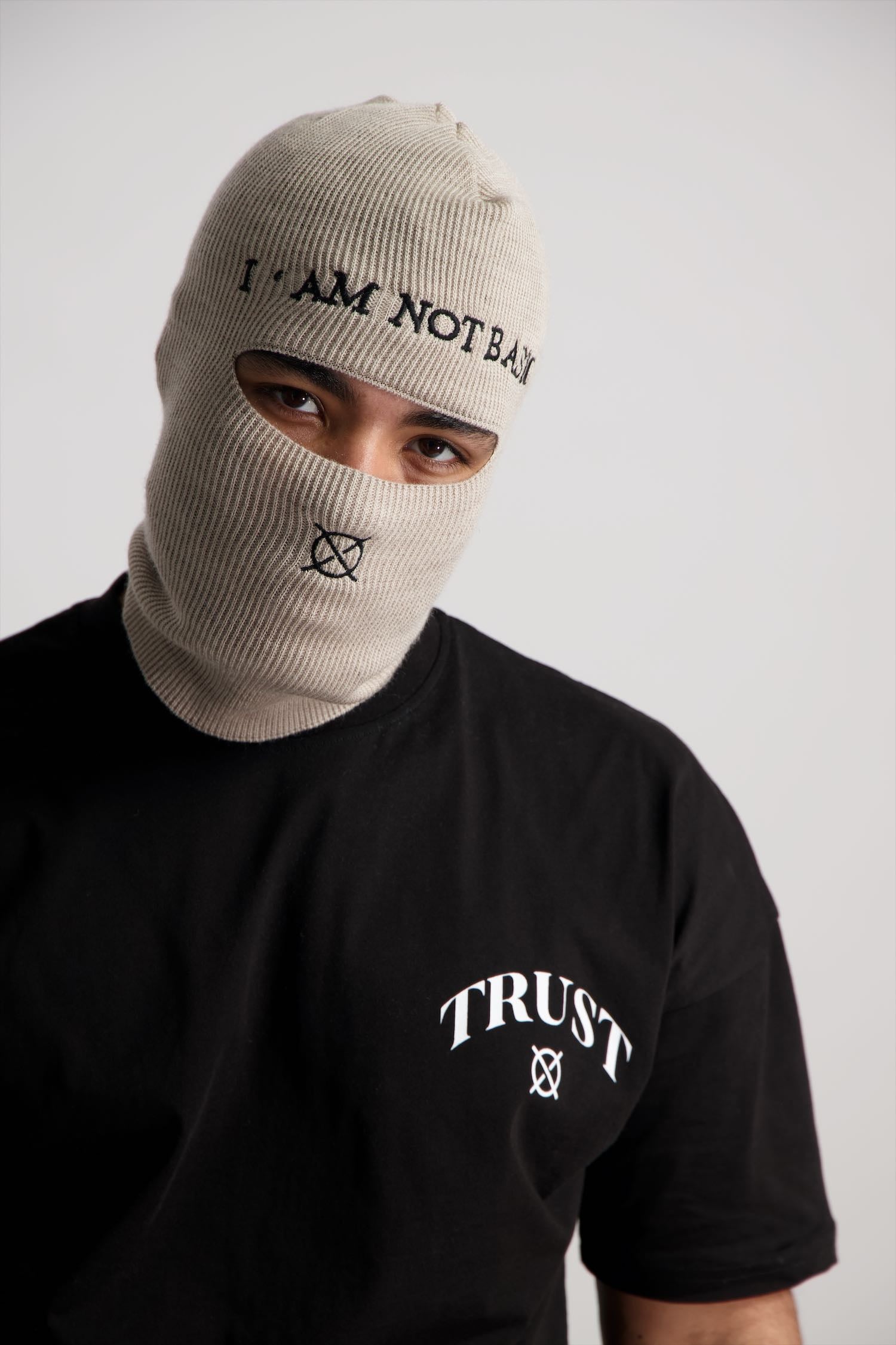 'I'AM NOT BASIC' Beige Balaclava