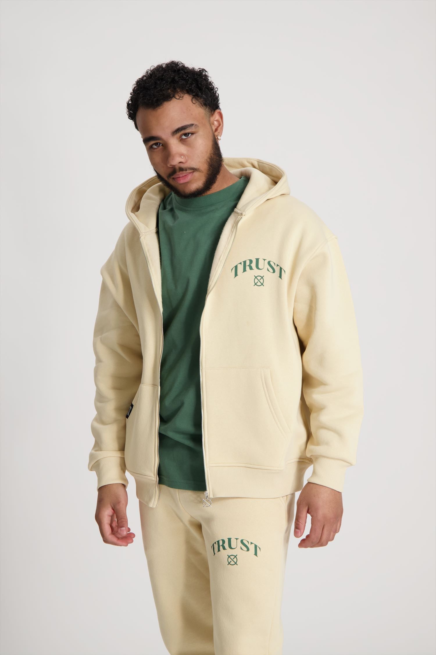 'I'AM NOT BASIC' Beige Zipper Hoodie