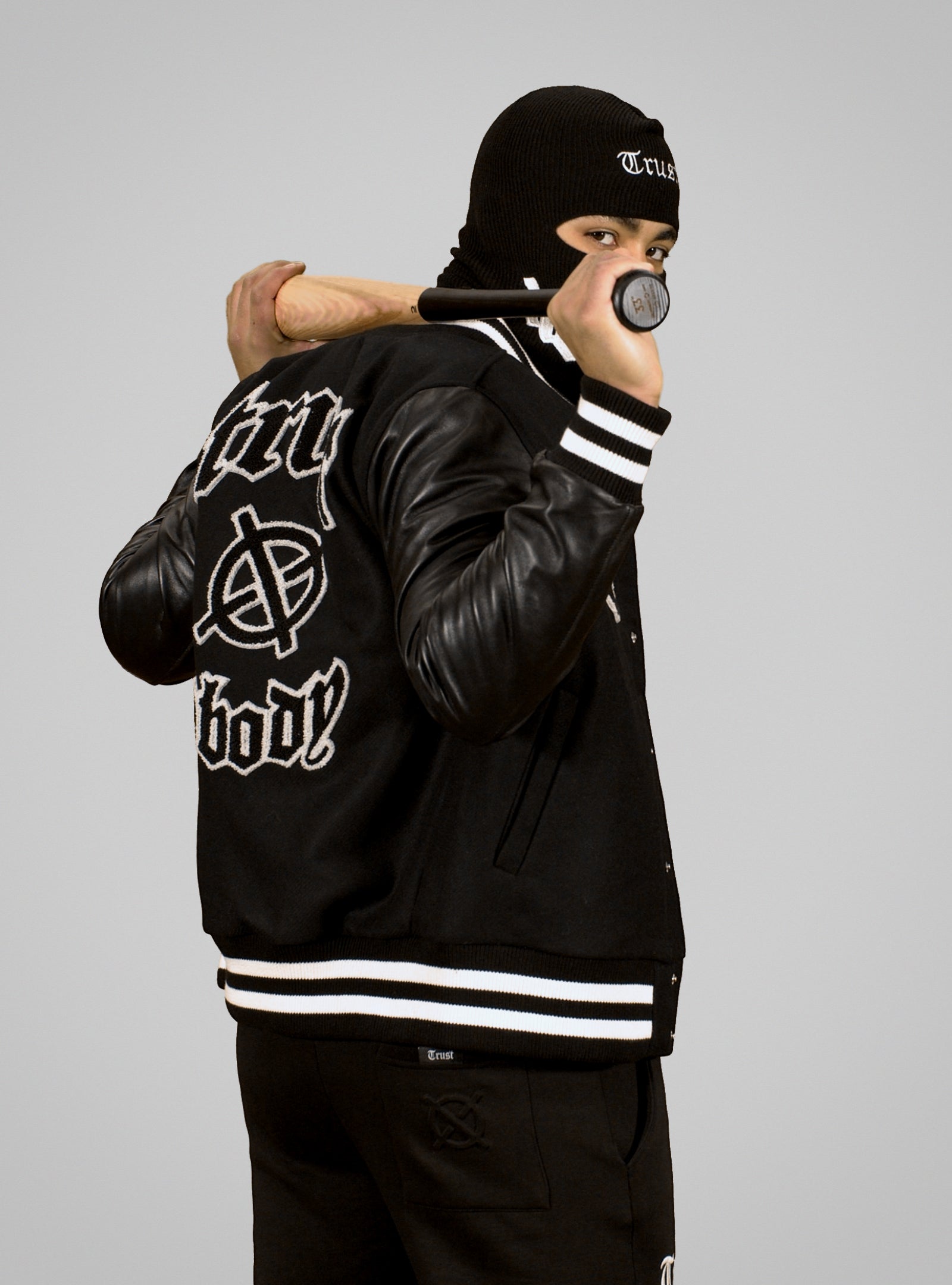 'TRUST Nobody' Black Baseball Jacket - TRUST Amsterdam