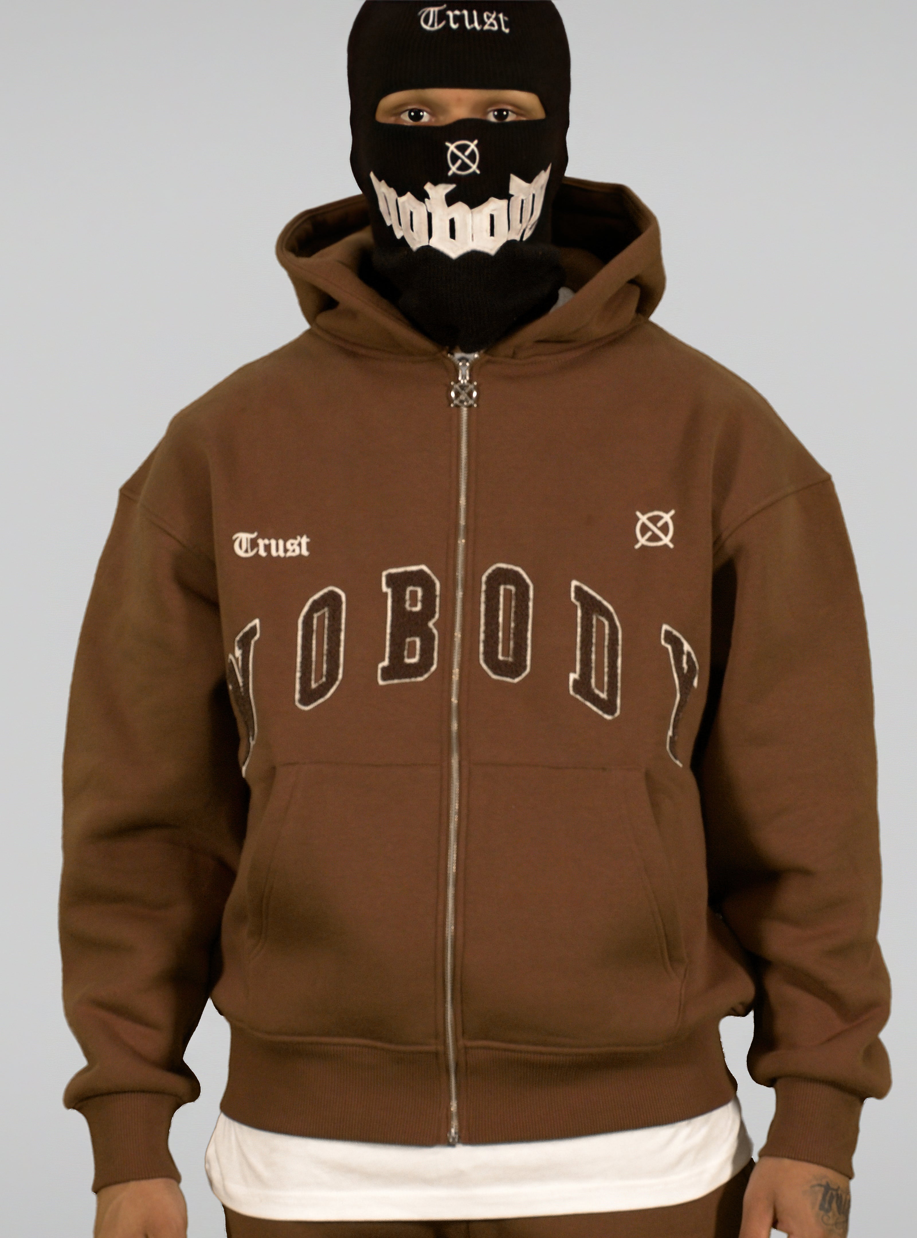 'TRUST Nobody' Brown Zipper Hoodie - TRUST Amsterdam