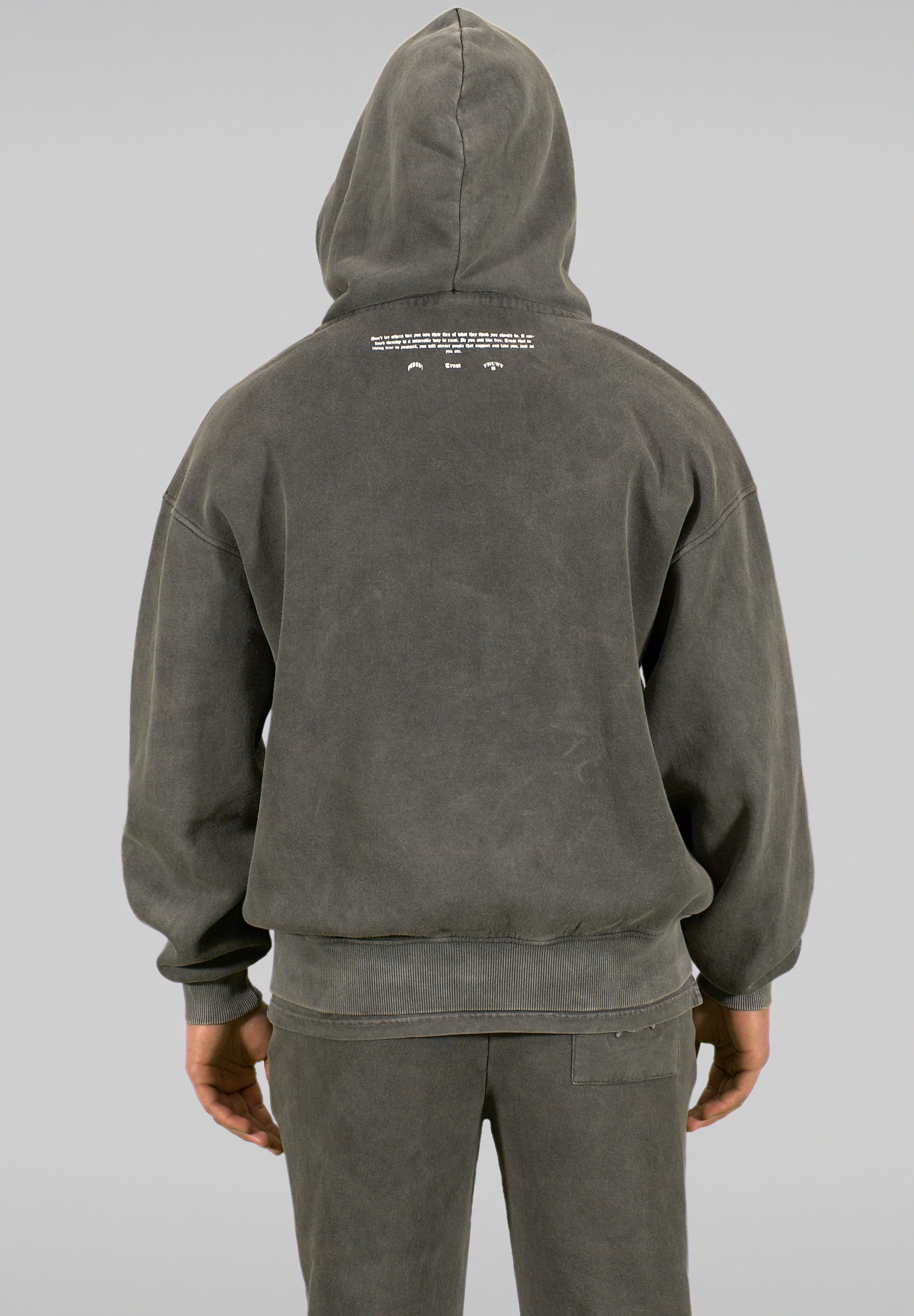 'TRUST Nobody' Stonewashed Grey Zipper Hoodie - TRUST Amsterdam