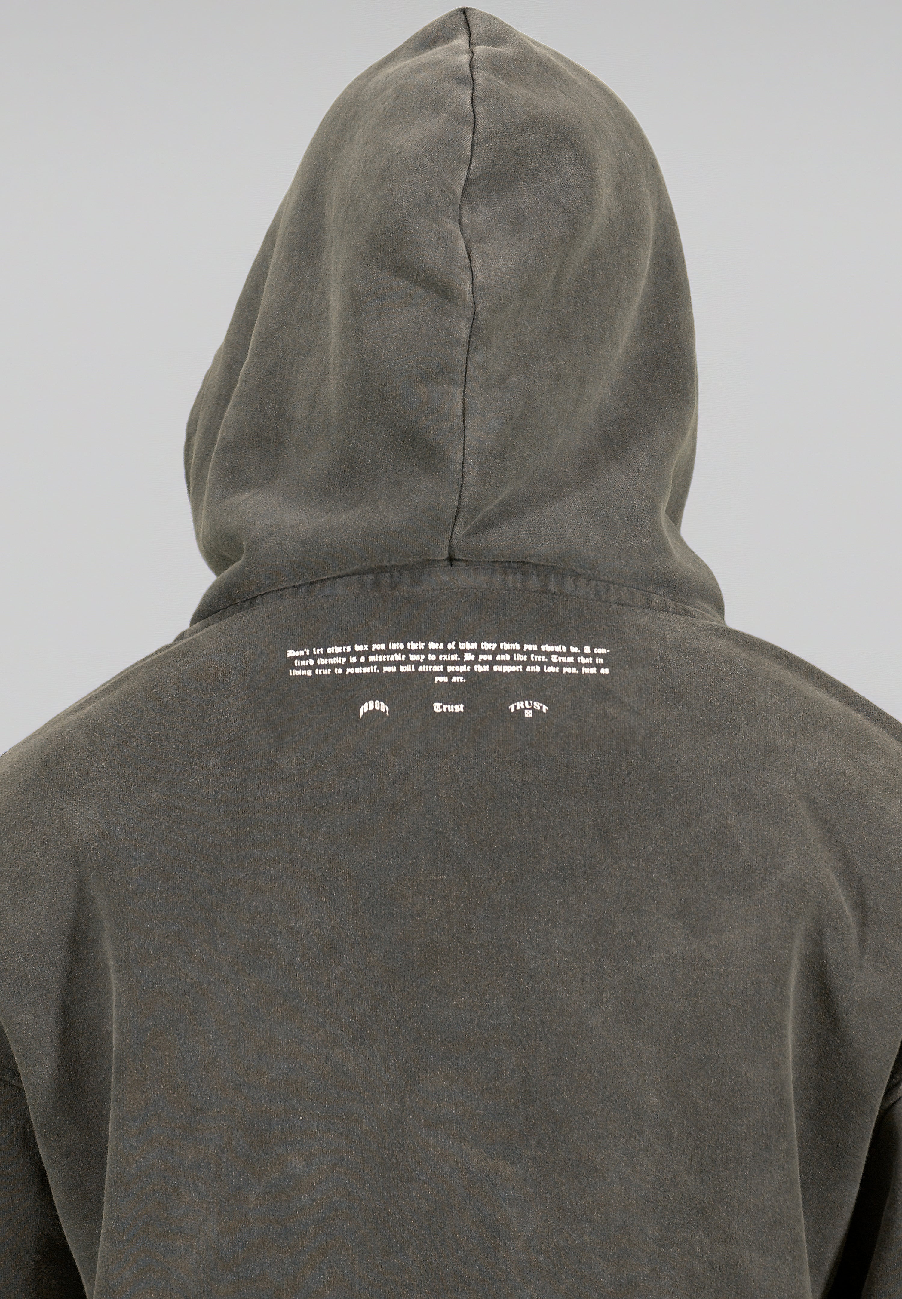 'TRUST Nobody' Stonewashed Grey Zipper Hoodie - TRUST Amsterdam