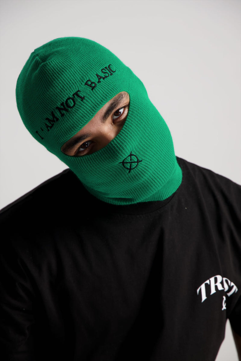 'I'AM NOT BASIC' Green Balaclava