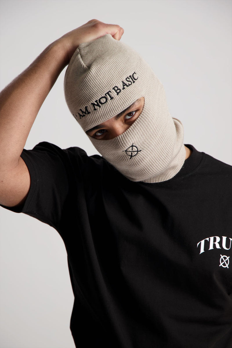 'I'AM NOT BASIC' Beige Balaclava