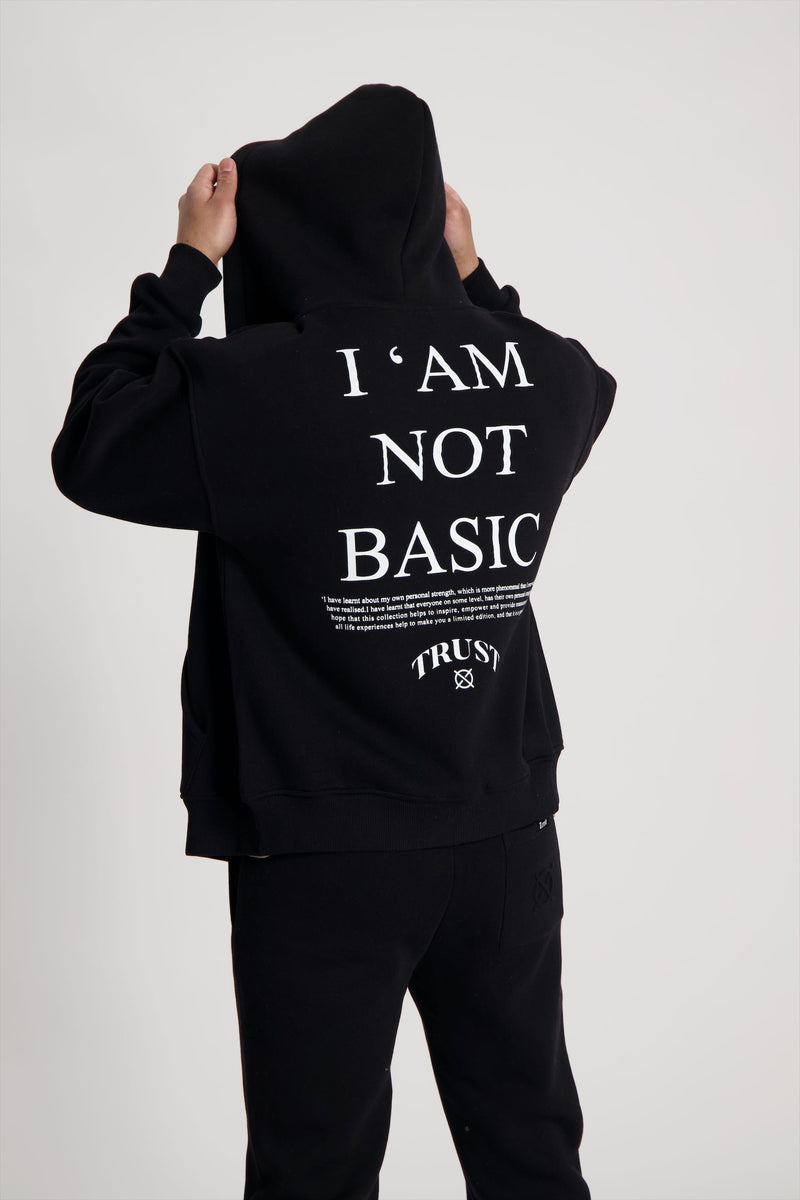 'I'AM NOT BASIC' Black Zipper Hoodie