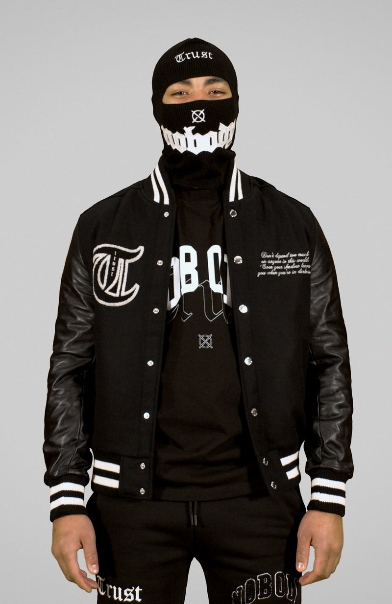 'TRUST Nobody' Black Baseball Jacket - TRUST Amsterdam