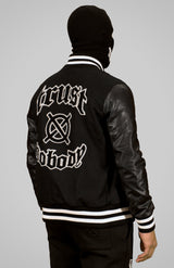 'TRUST Nobody' Black Baseball Jacket - TRUST Amsterdam