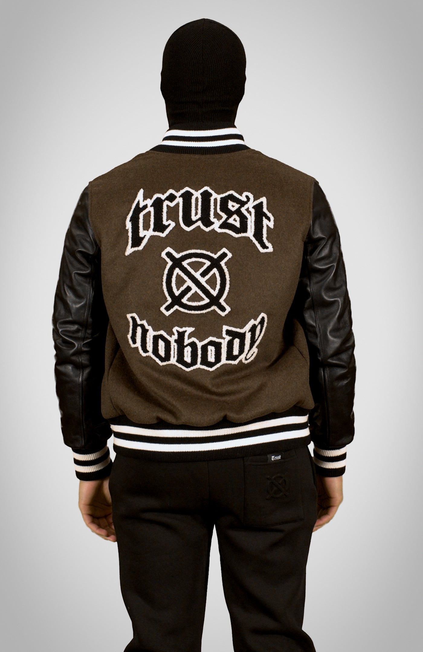 'TRUST Nobody' Brown Baseball Jacket - TRUST Amsterdam