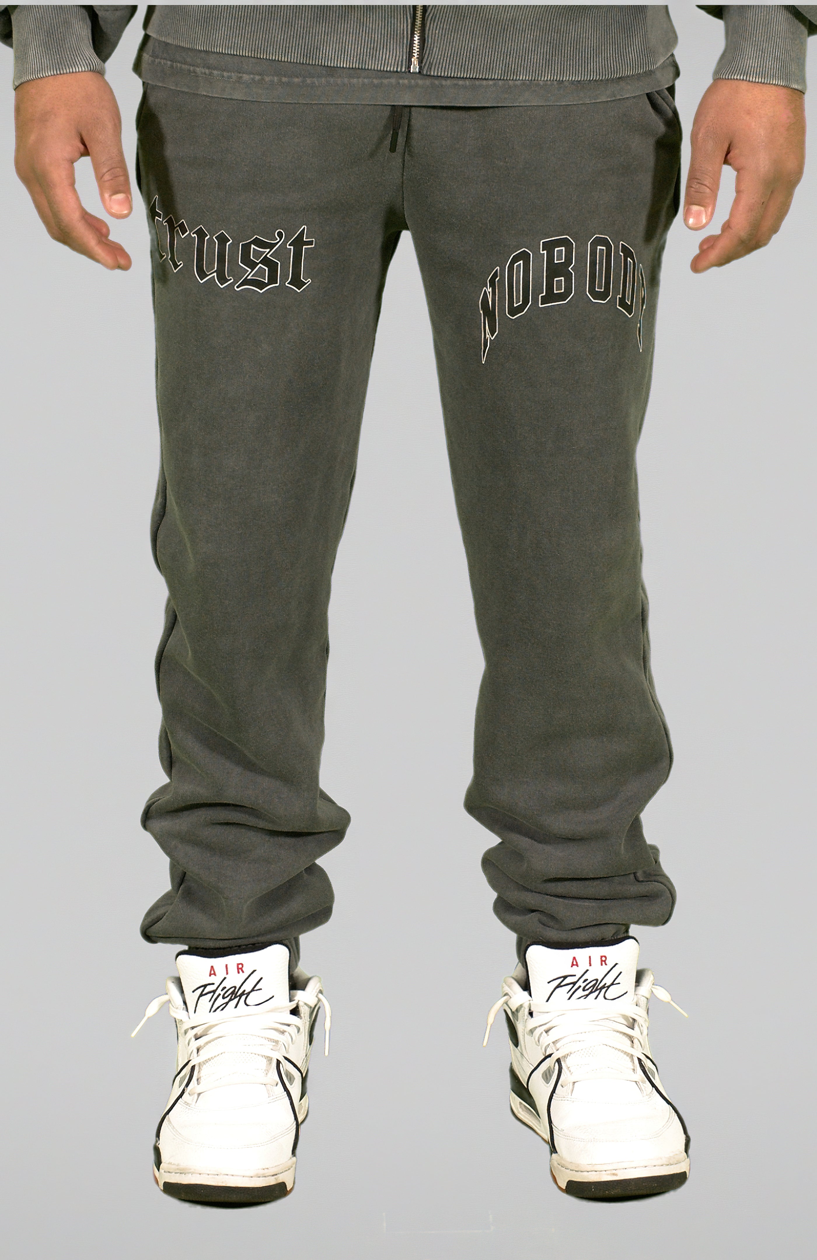 'TRUST Nobody' Stonewashed Grey Sweatpants - TRUST Amsterdam