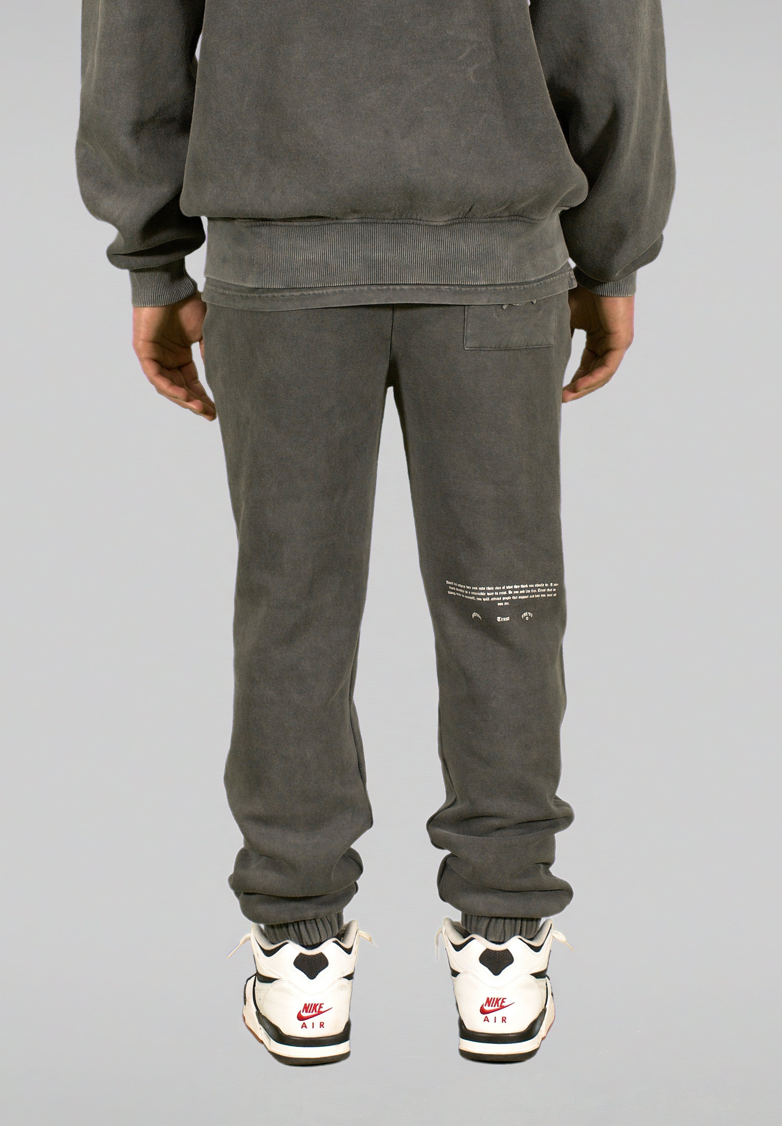 'TRUST Nobody' Stonewashed Grey Sweatpants - TRUST Amsterdam